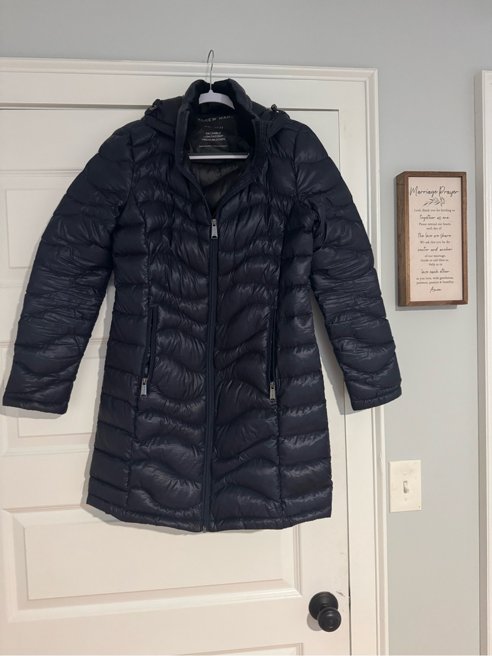 Andrew Marc Women's Long Quilted Puffer Coat - Navy